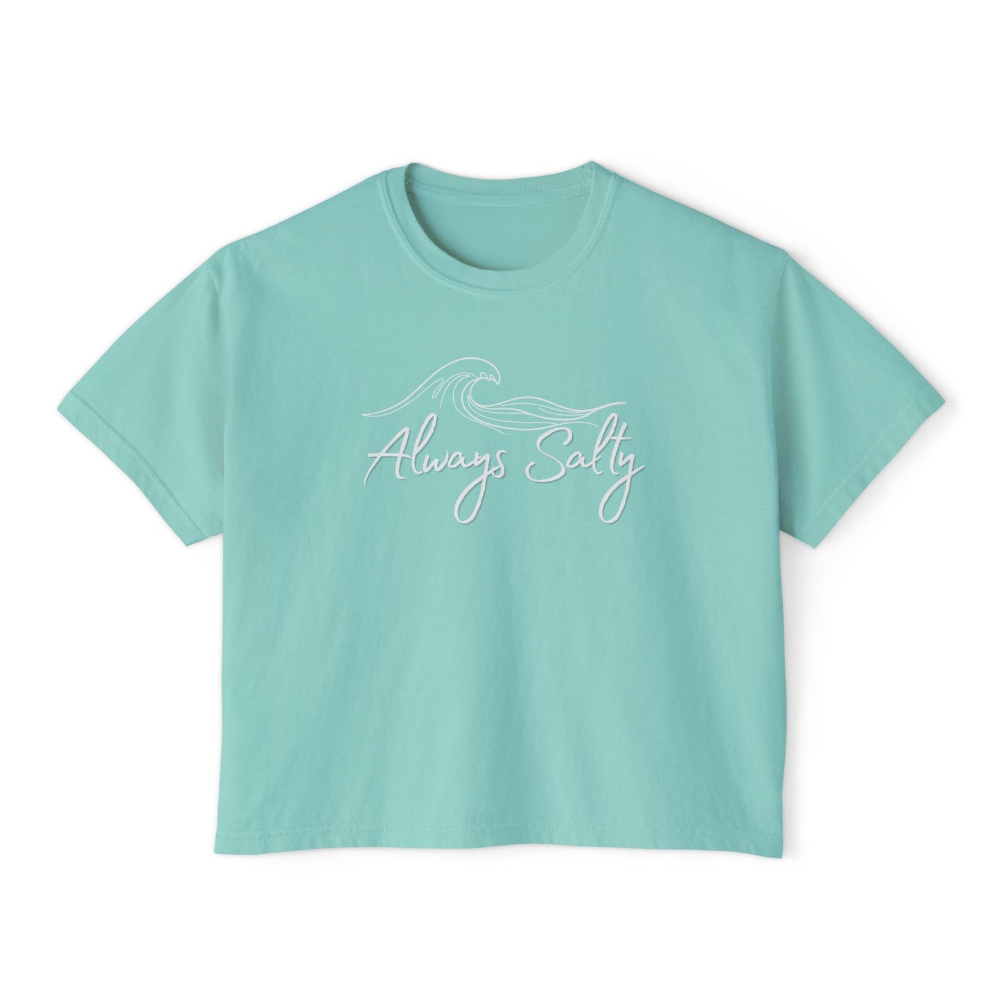 Women's Tee — "Always Salty" Wave Graphic Boxy Crop T-Shirt