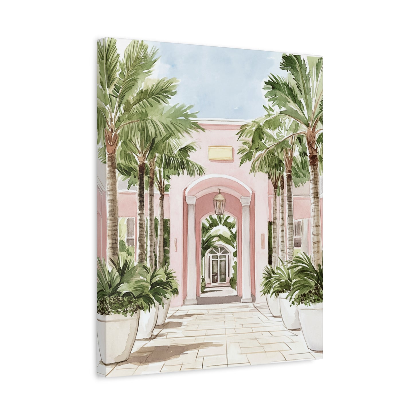 Tropical Pink Archway Canvas Wall Art — Coastal Palm Palmistry Matte Stretched Print