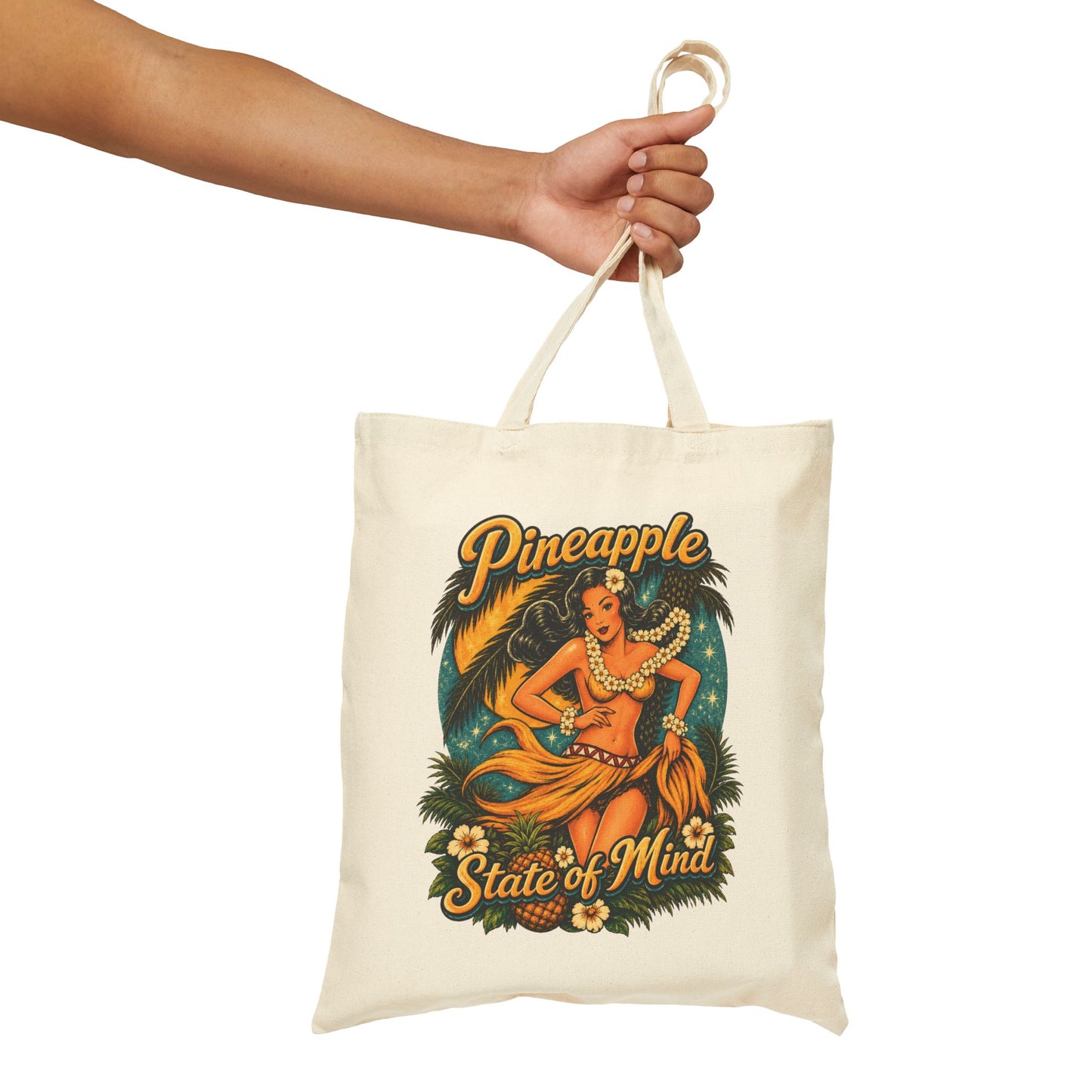 Pineapple Stat of Mind Tote Bag — Vintage Pineapple Hula Girl Canvas Tote Bag