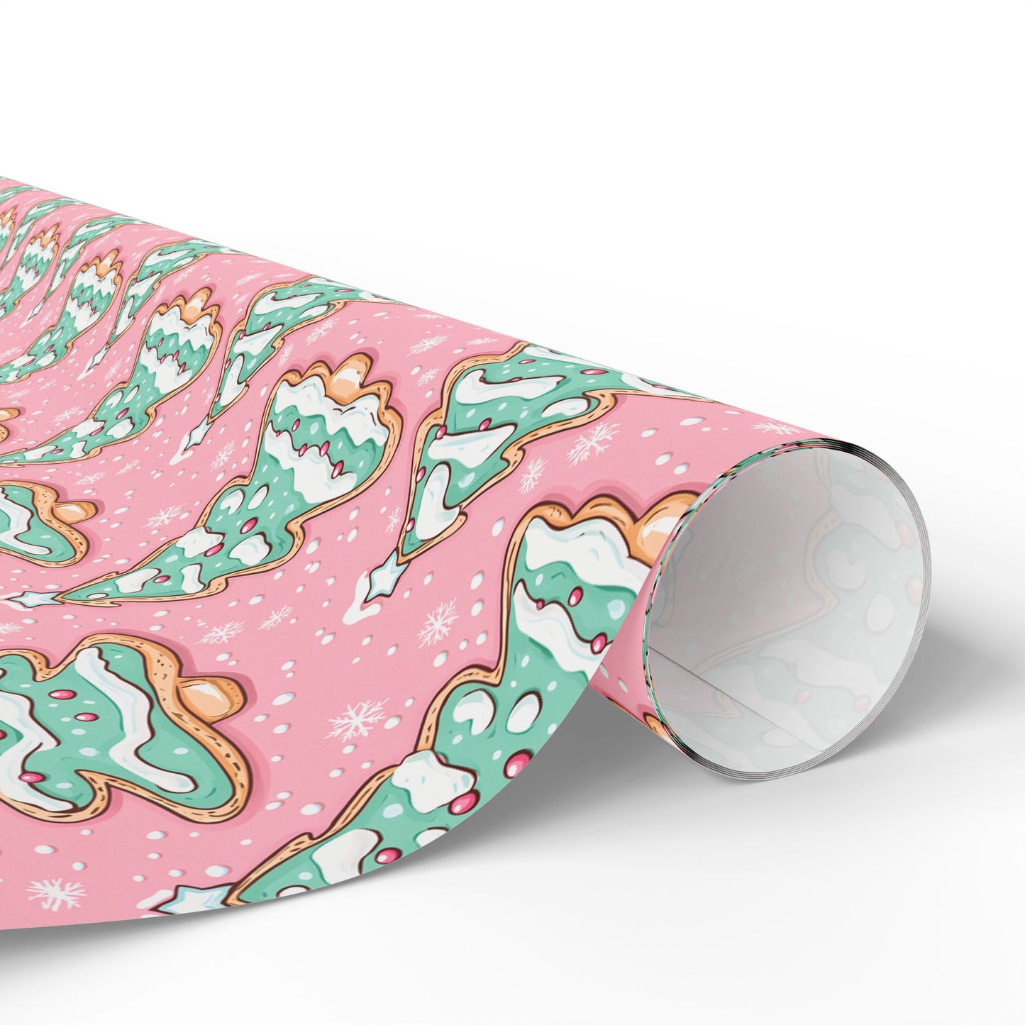 Christmas Tree Cookie Pink and Mint Green Wrapping Paper Roll — Cute Pastel Holiday Gift Wrap