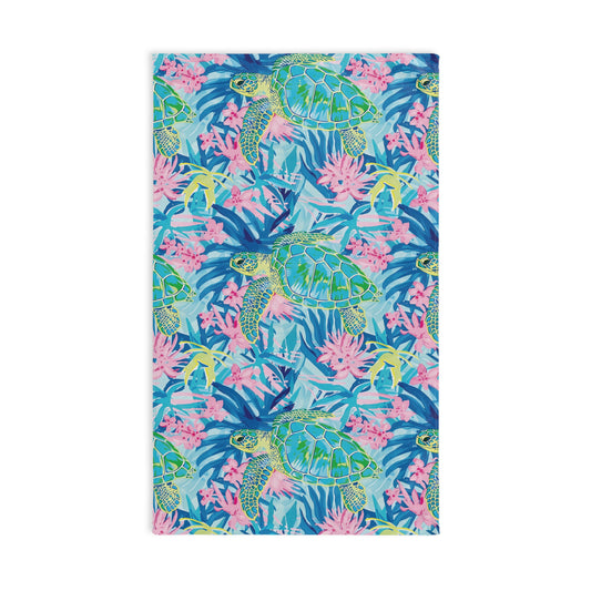 Tropical Turtle Hand Towel - Bright Sea Life Decor, Kitchen, Bathroom, Gift for Beach Lovers, Nautical Home Accent