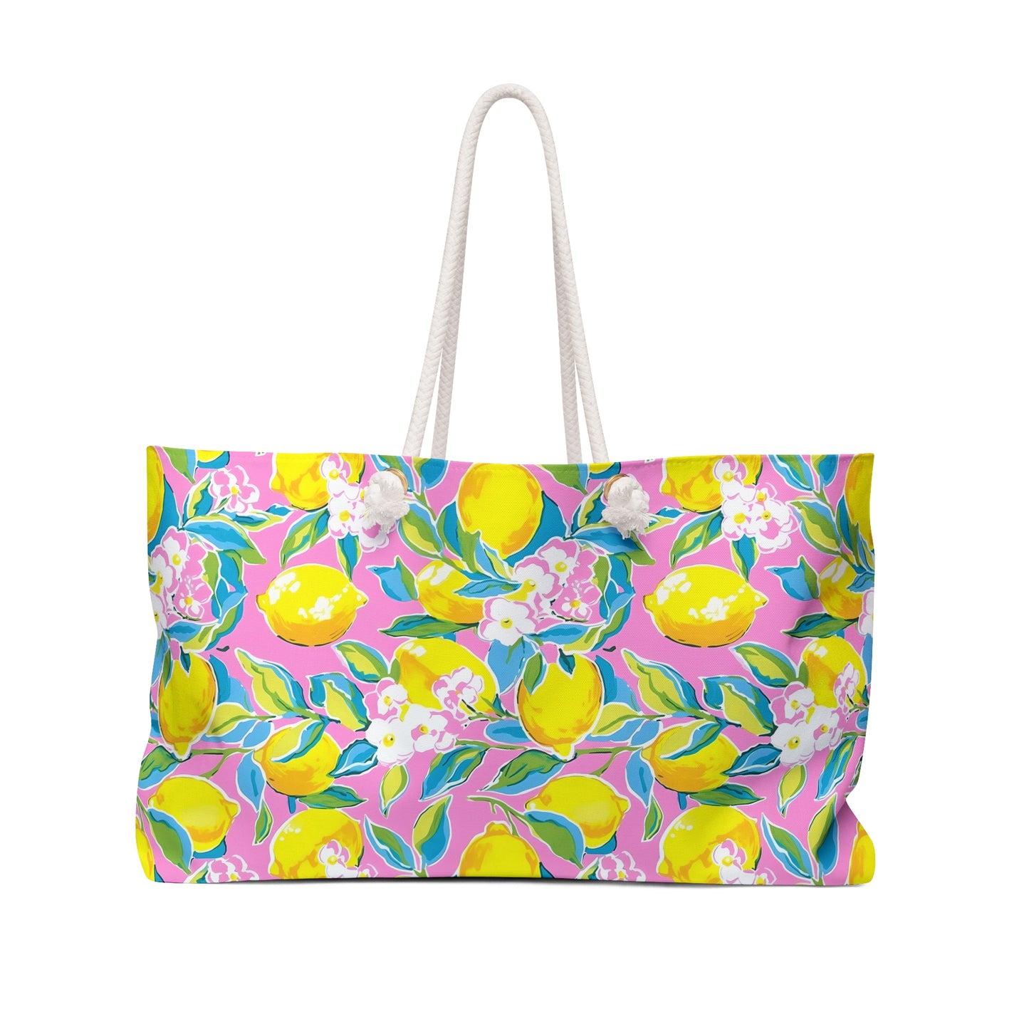 Lemon Blossom Weekender Bag — Bright Pink Citrus Travel Tote