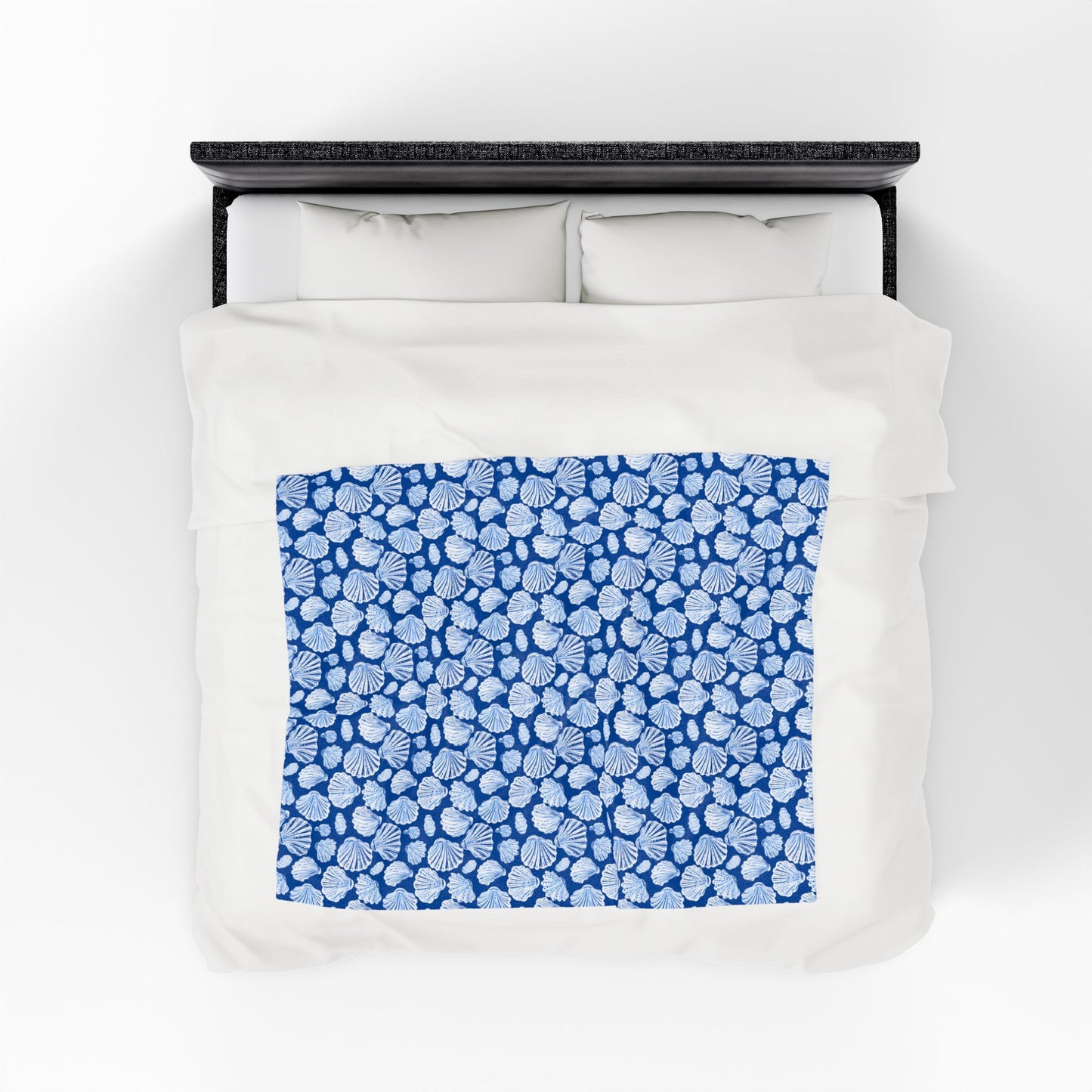 Seashell Blue Velveteen Plush Blanket — Coastal Nautical Throw