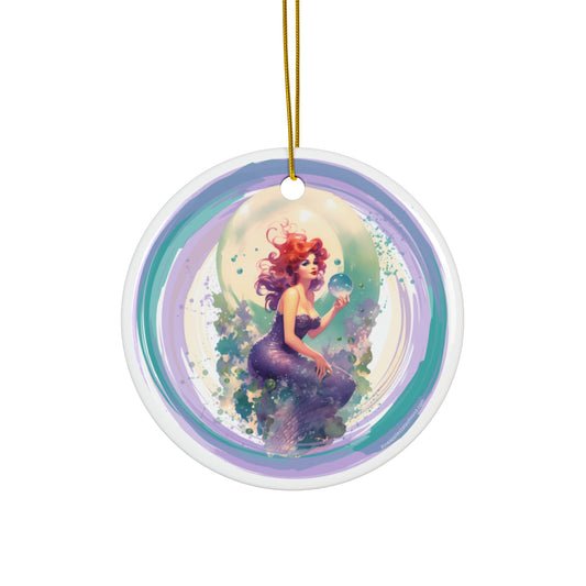 Ceramic Mermaid Christmas Ornament Purple Moon