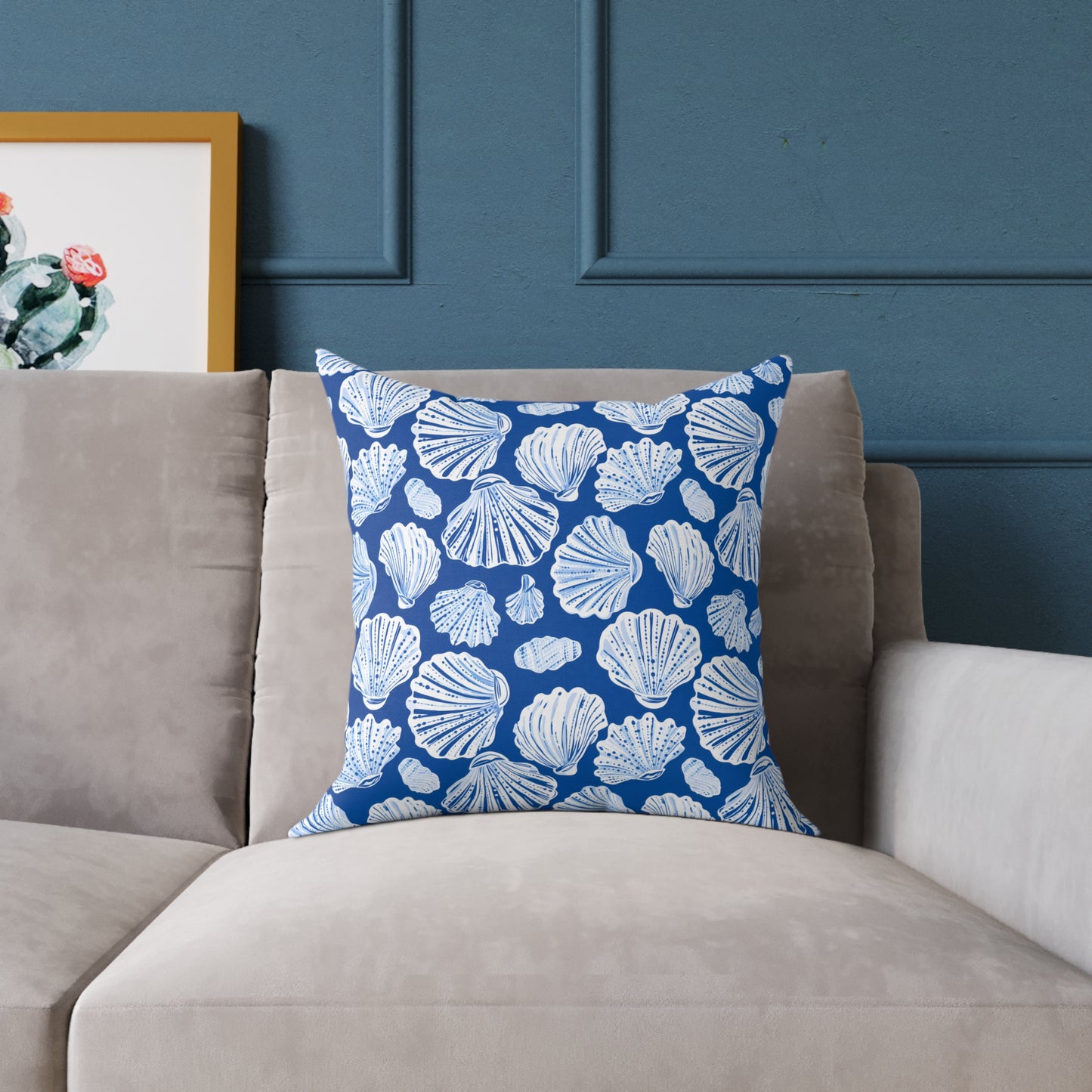 Nautical Blue Shell Pattern Square Throw Pillow