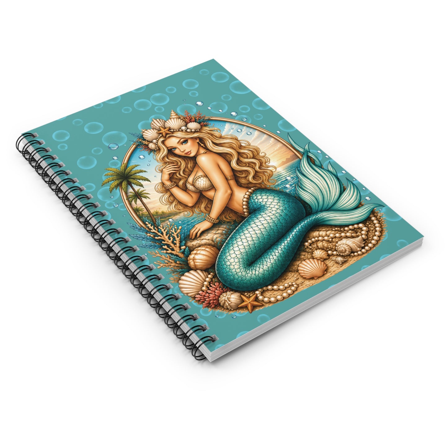 Mermaid Witch Spiral Notebook — Ruled Journal with Red-Haired Siren Design