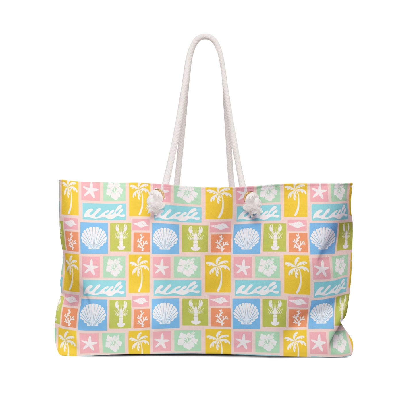Seaside Coastal Surf Weekender Bag – Shells, Palm Trees & Starfish Travel Tote