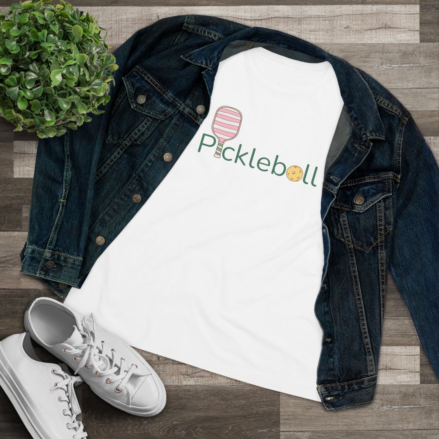 Cute Pickleball Women's Cotton Tee — Pastel Paddle & Ball Graphic