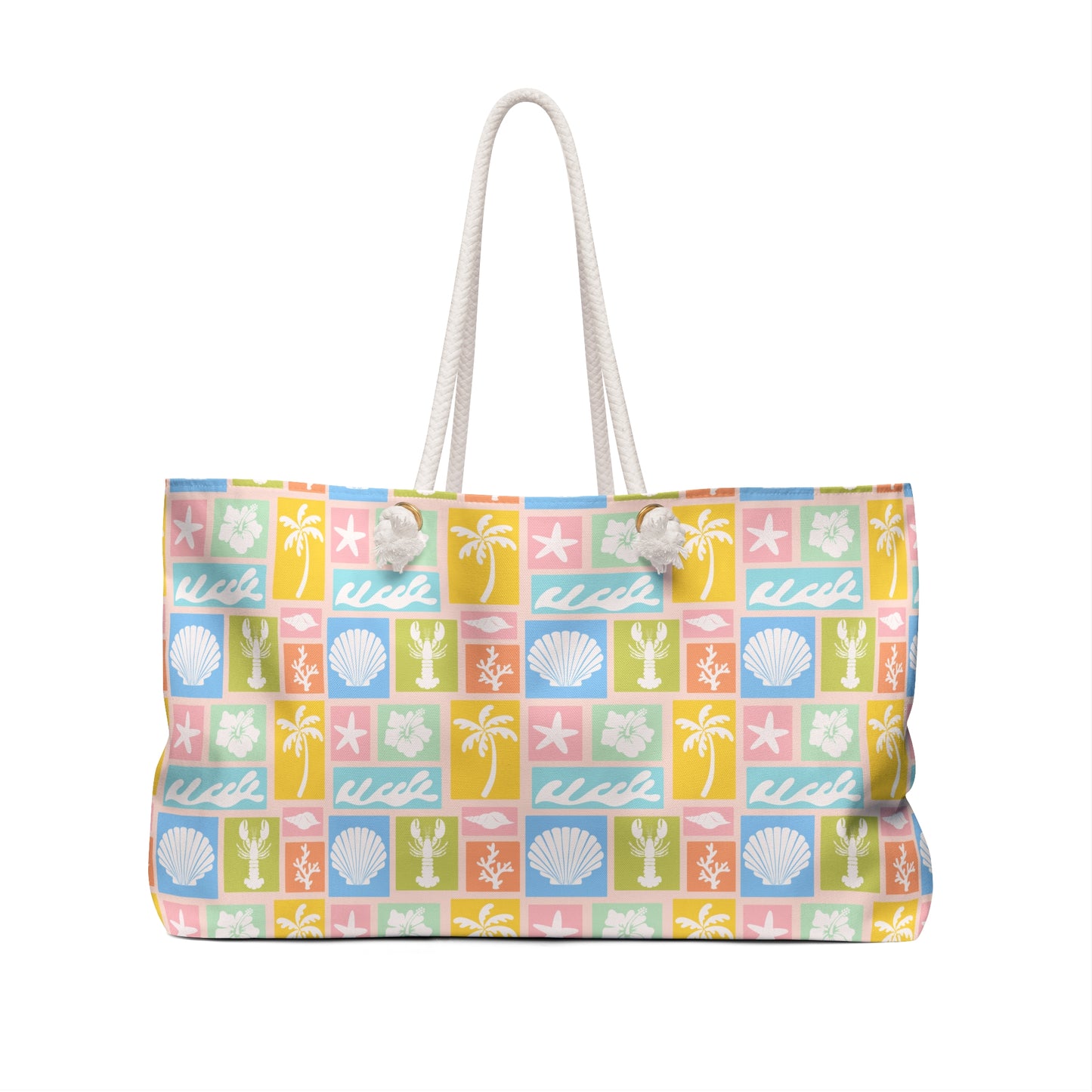 Seaside Coastal Surf Weekender Bag – Shells, Palm Trees & Starfish Travel Tote