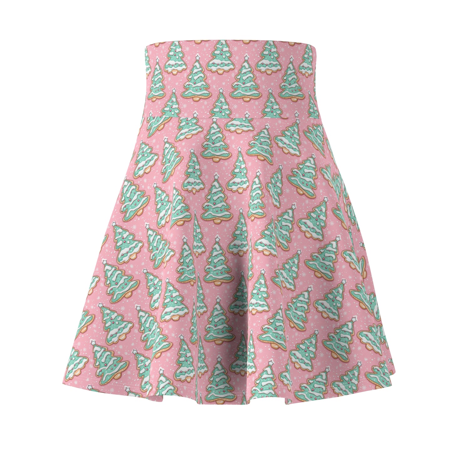 Christmas Cookie Tree Skater Skirt — Pink Holiday AOP Flared Skirt