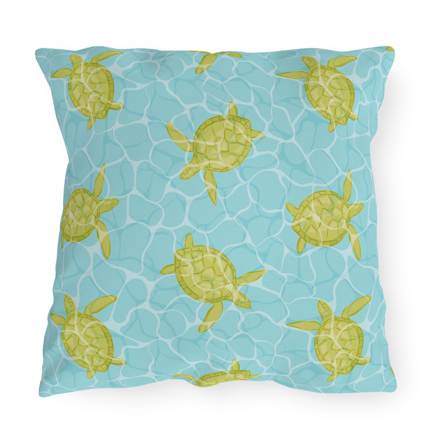 Sea Turtle Pool-Print Outdoor Pillow — Coastal Beach Patio Cushion