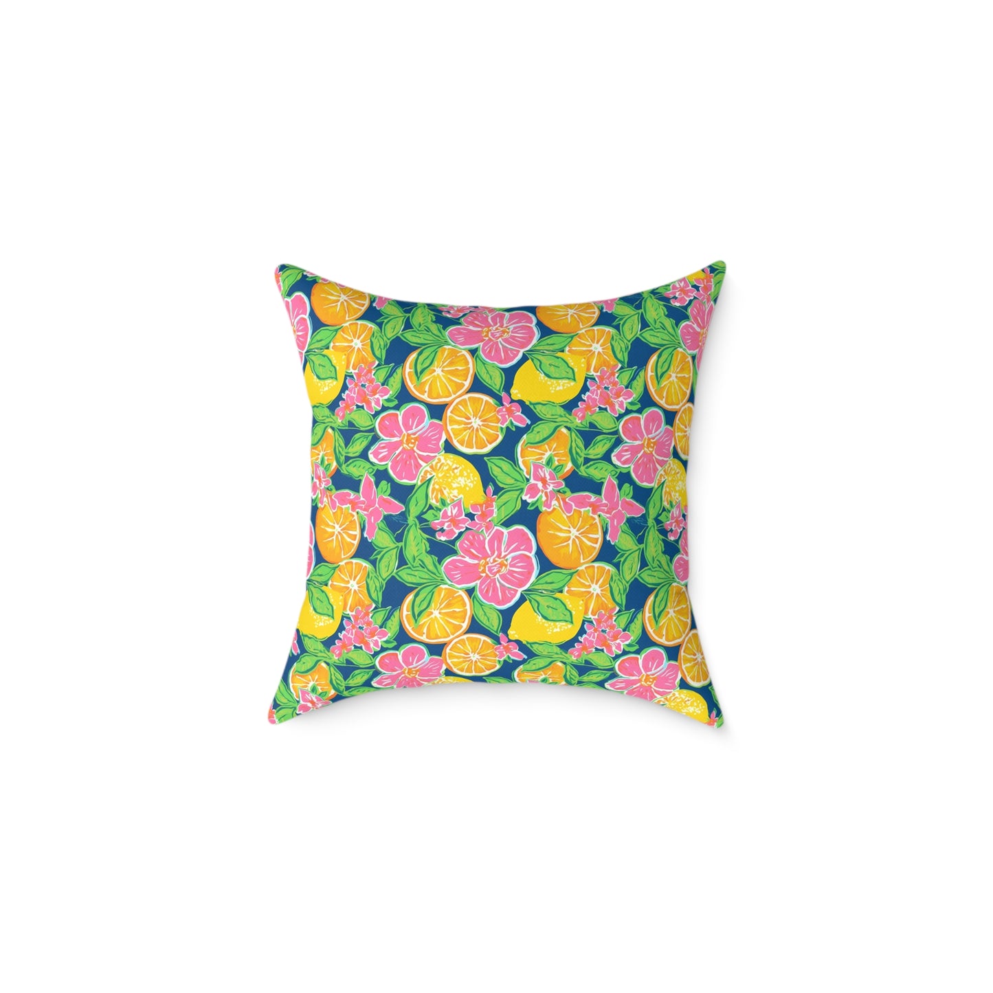 Citrus Blossom Square Pillow — Bright Tropical Floral Throw Cushion