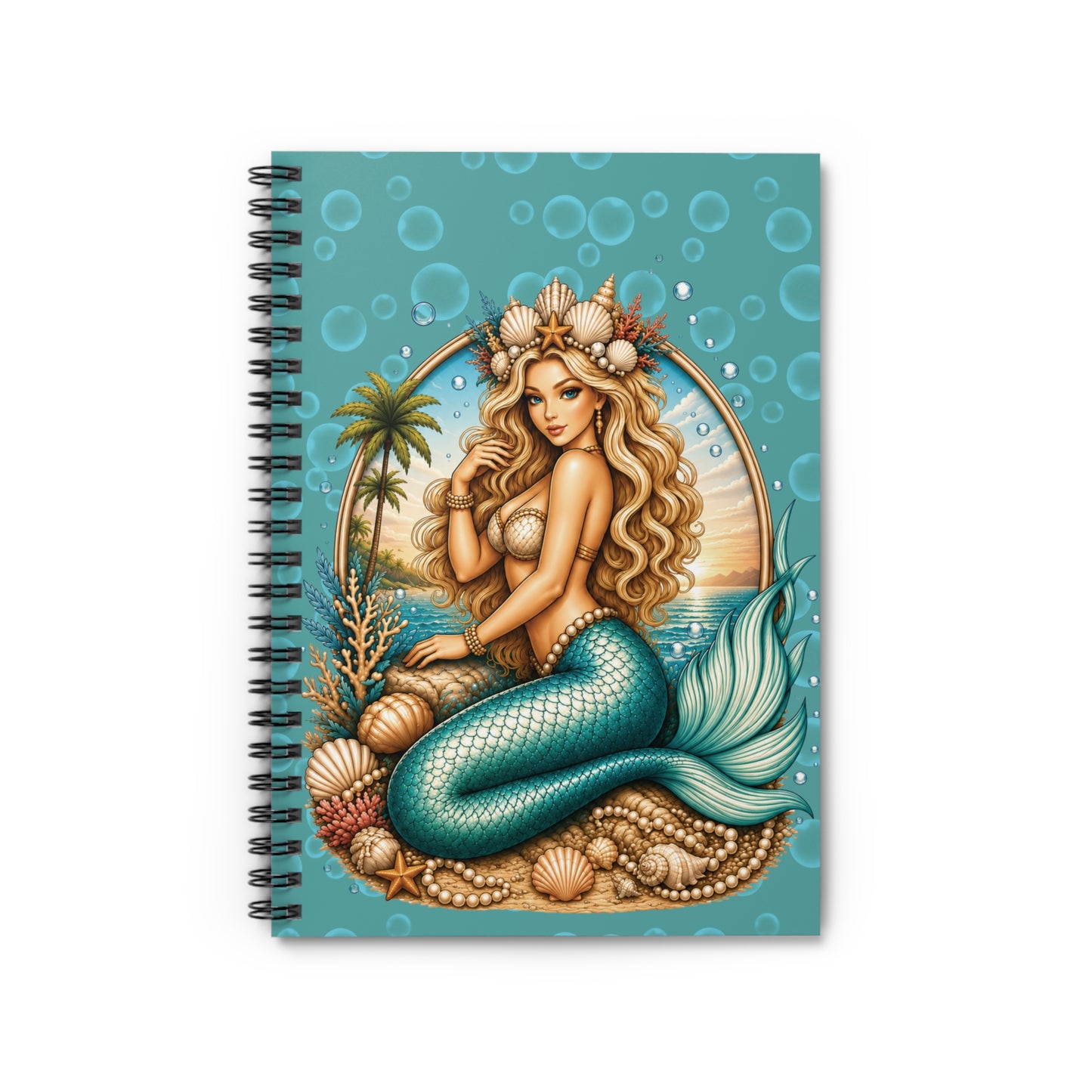 Mermaid Witch Spiral Notebook — Ruled Journal with Red-Haired Siren Design