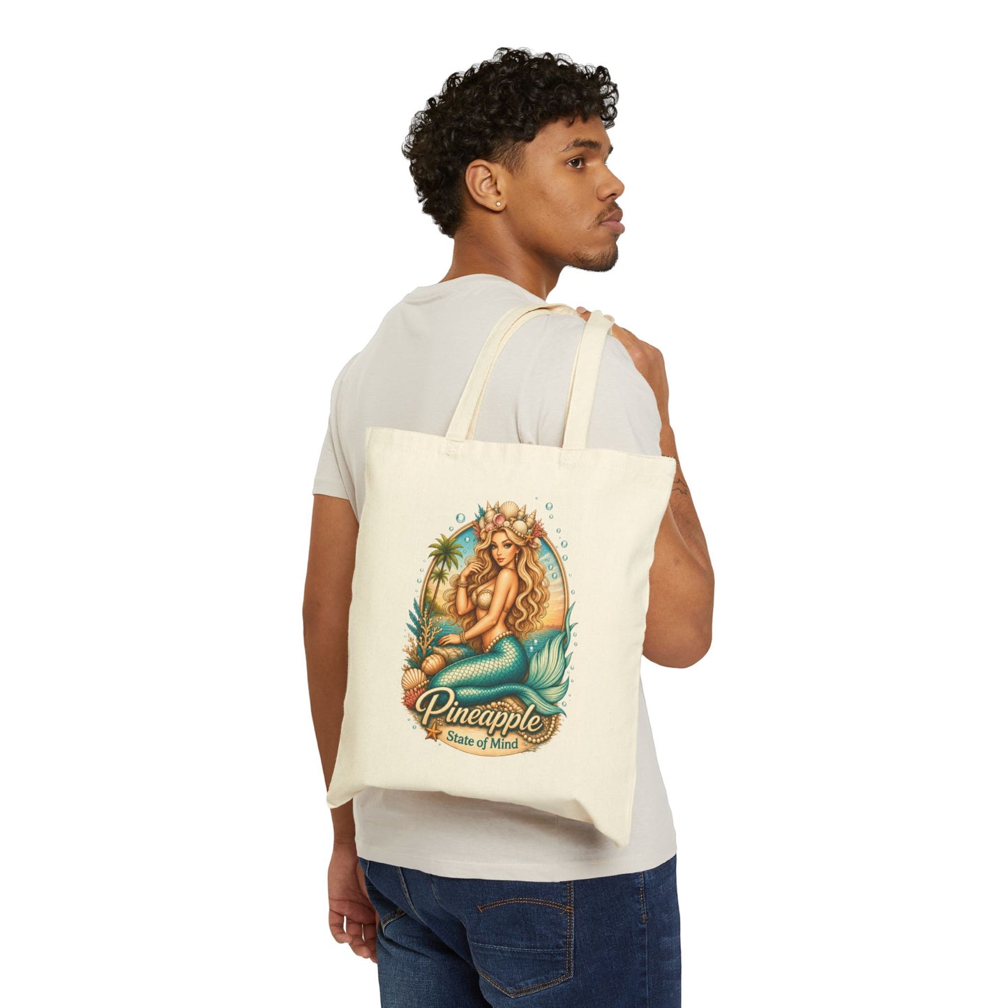 Tote Bag — Pineapple Mermaid 'Pineapple State of Mind' Tropical Canvas Tote