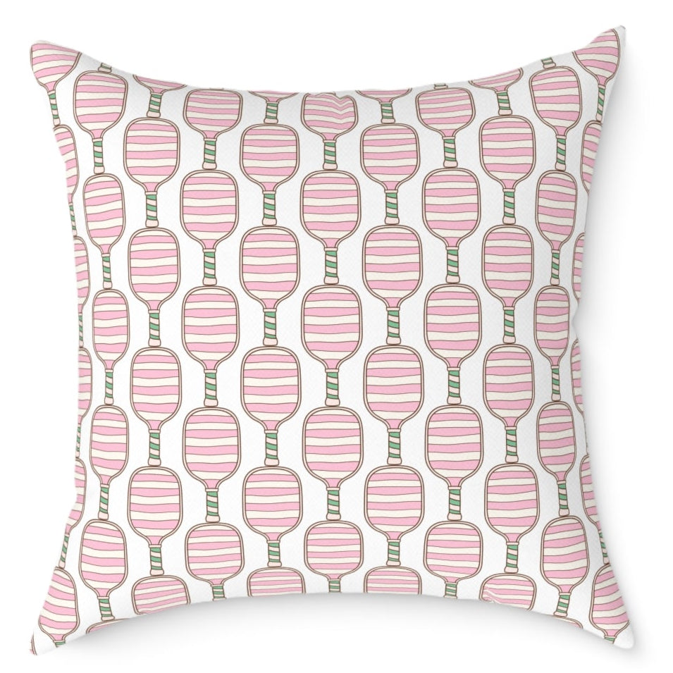 Pink Pickleball Preppy Pattern Pillow — Decorative Square Throw Pillow