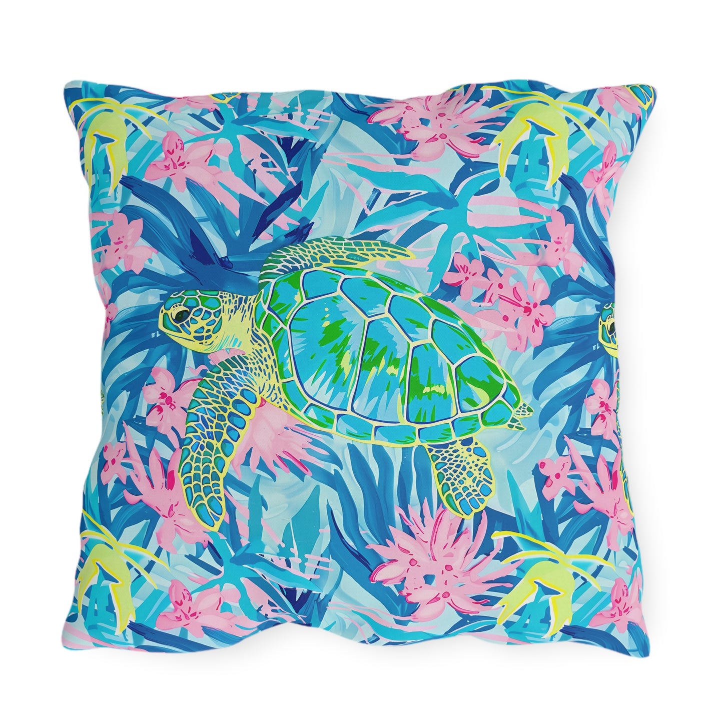 Sea Turtle Tropical Outdoor Pillow — Vibrant Coastal Patio Throw