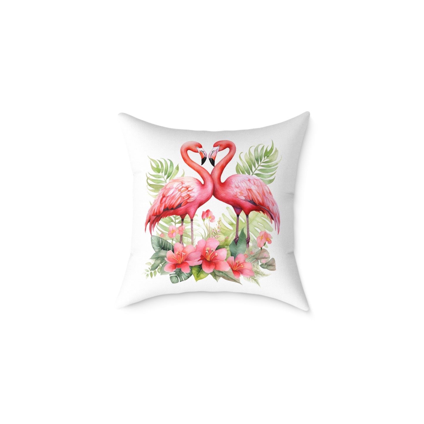 Flamingo Love Square Pillow — Tropical Hibiscus Decorative Throw Pillow