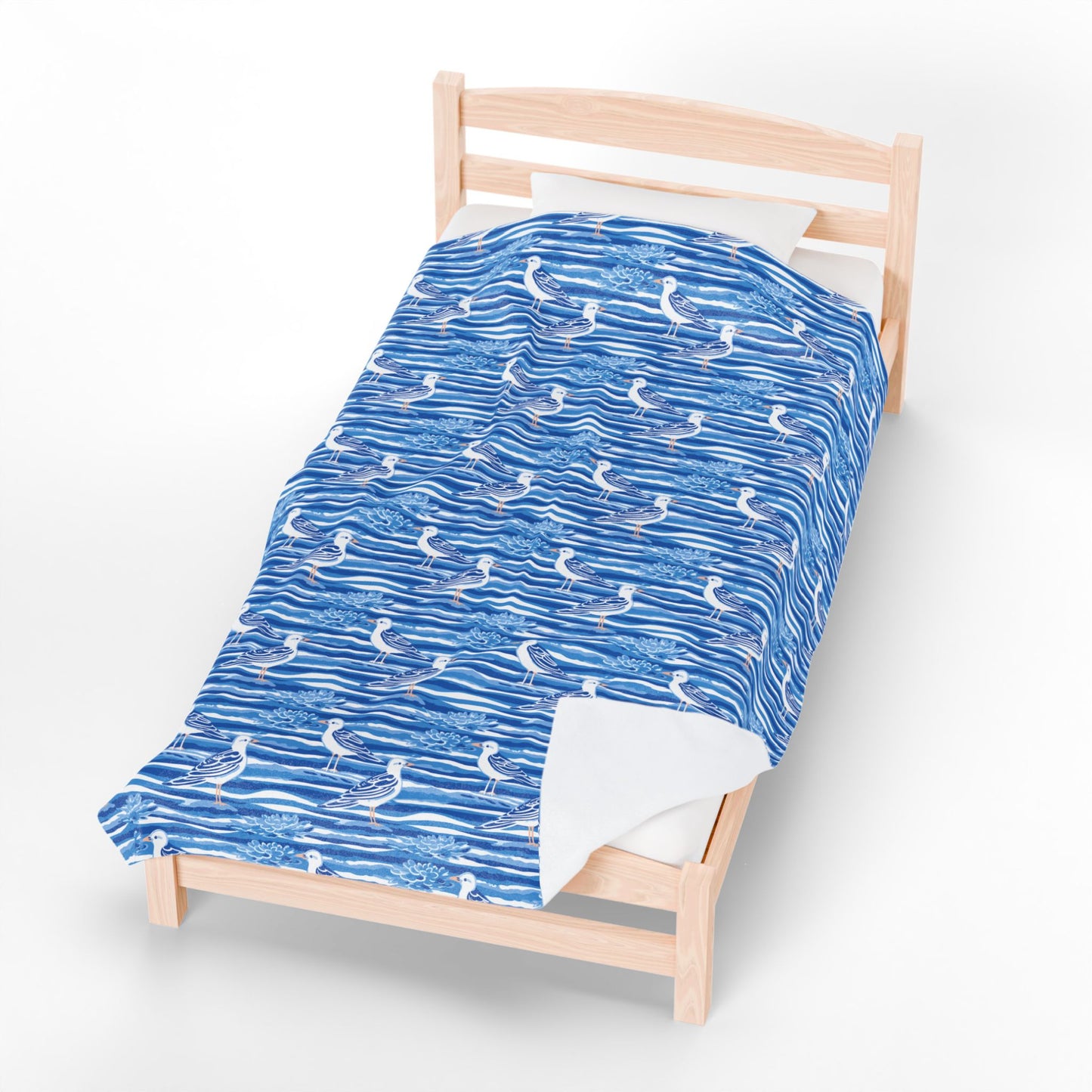 Blue Seagull Velveteen Plush Blanket – Coastal Nautical Throw
