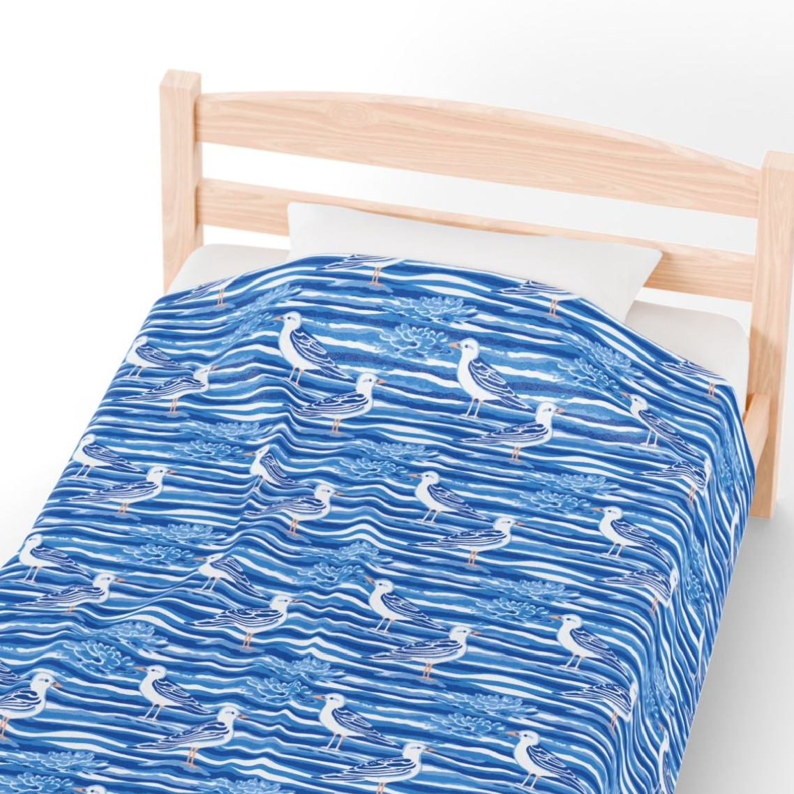 Blue Seagull Velveteen Plush Blanket – Coastal Nautical Throw