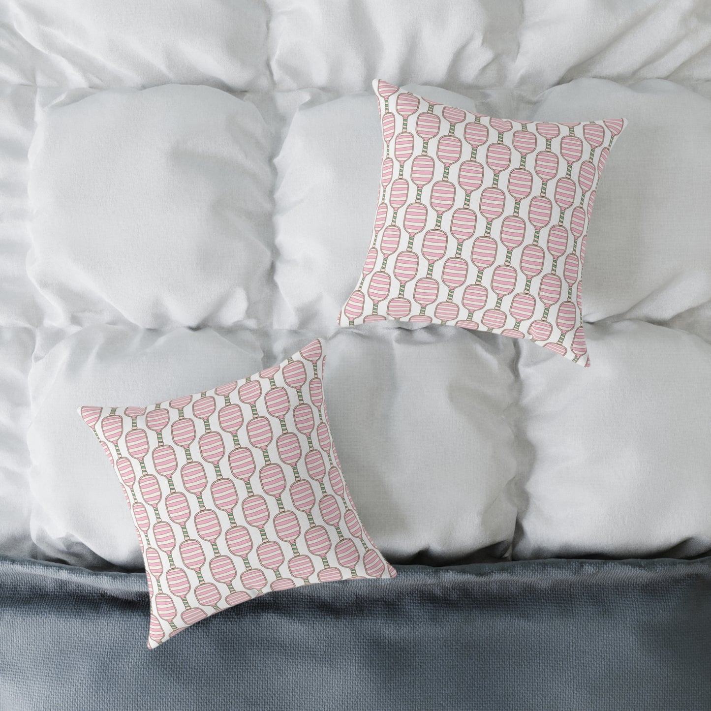 Pink Pickleball Preppy Pattern Pillow — Decorative Square Throw Pillow