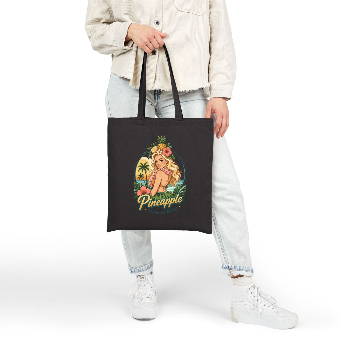 Pineapple Stat of MindvTote Bag — Vintage Pineapple Hula Girl Canvas Tote Bag