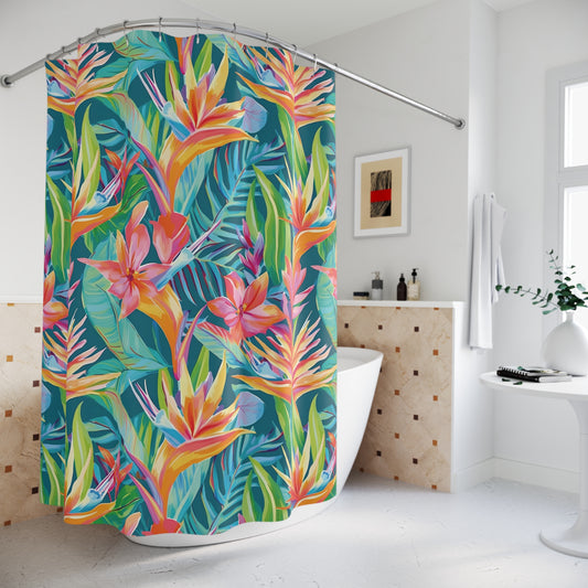 Tropical Paradise Shower Curtain, Beach Home Decor, Floral Bath Accessory, Vibrant Nature Curtains, Hawaii-Inspired Bathroom Decor