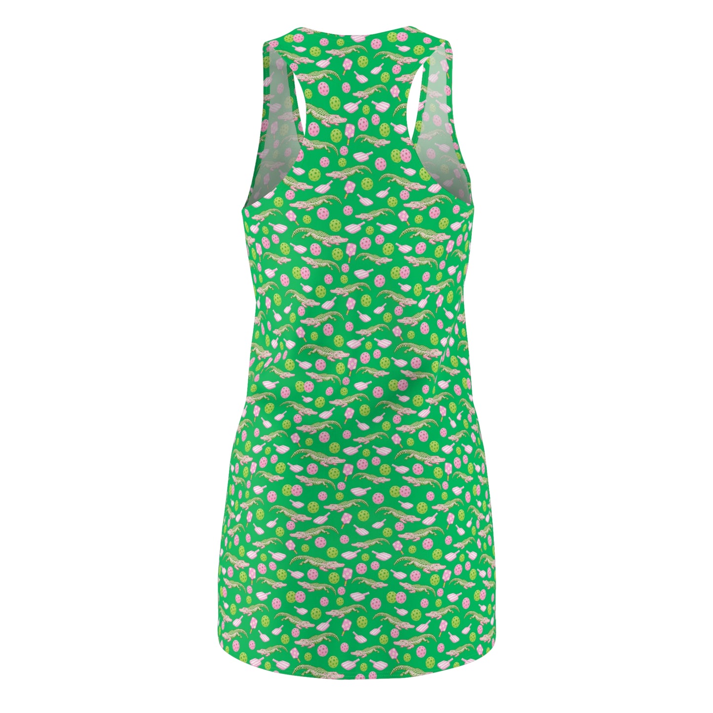 Green  and Pink Pickleball Racerback Dress — All-Over Print Summer Sundress