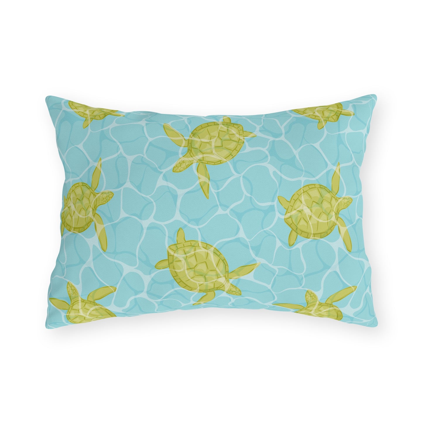 Sea Turtle Pool-Print Outdoor Pillow — Coastal Beach Patio Cushion