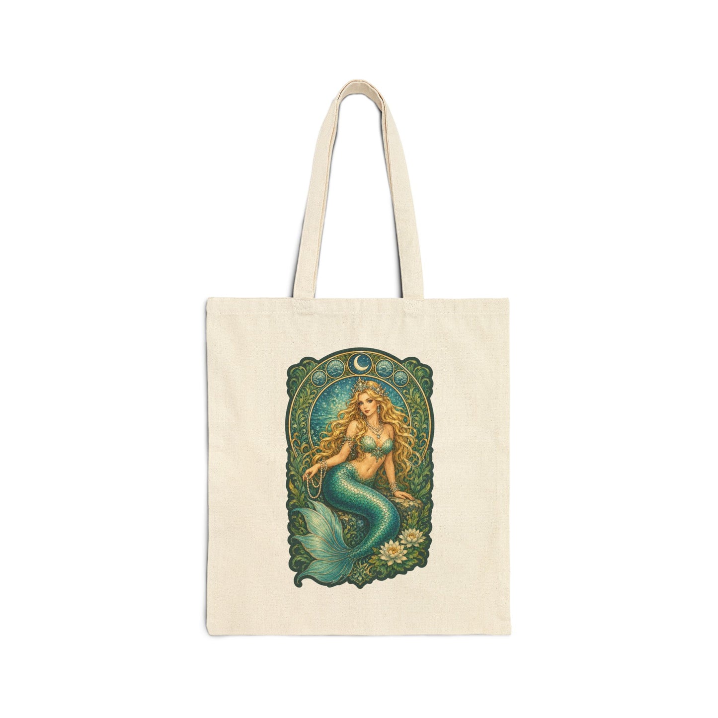 Mermaid Moon Canvas Tote Bag – Vintage Art Nouveau Sea Goddess Tote