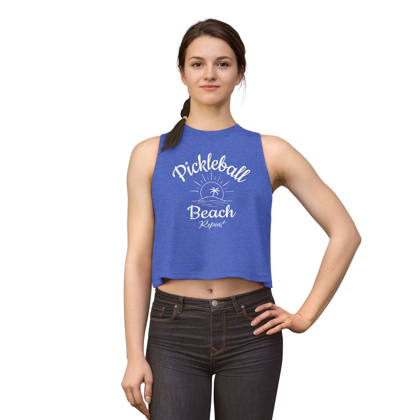Pickleball Beach Crop Top — "Pickleball Beach Repeat" Women's Sleeveless Tank