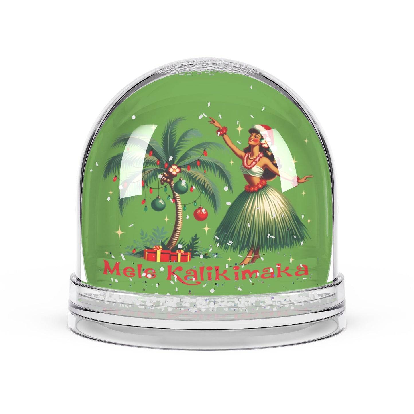 Aloha Hawaiian Hula Girl Snow Globe — 'Mele Kalikimaka' Holiday Decor Christmas Keepsake