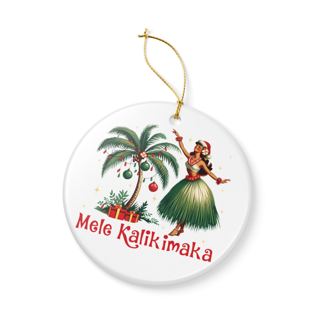 Mele Kalikimaka Ceramic Ornament — Hawaiian Hula Girl Christmas Holiday Decoration