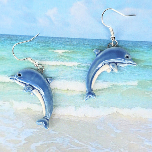 Blue Ceramic Dolphin Earrings