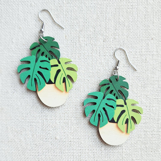 Plant lover wood dangle earrings