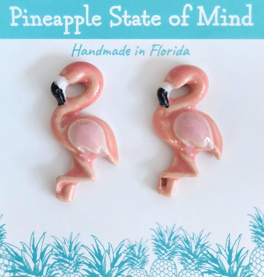 Ceramic pink flamingo earrings