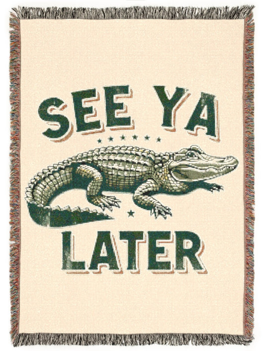 See Ya Later Alligator Reptile, Woven Blanket — Retro Gator Throw Blanket