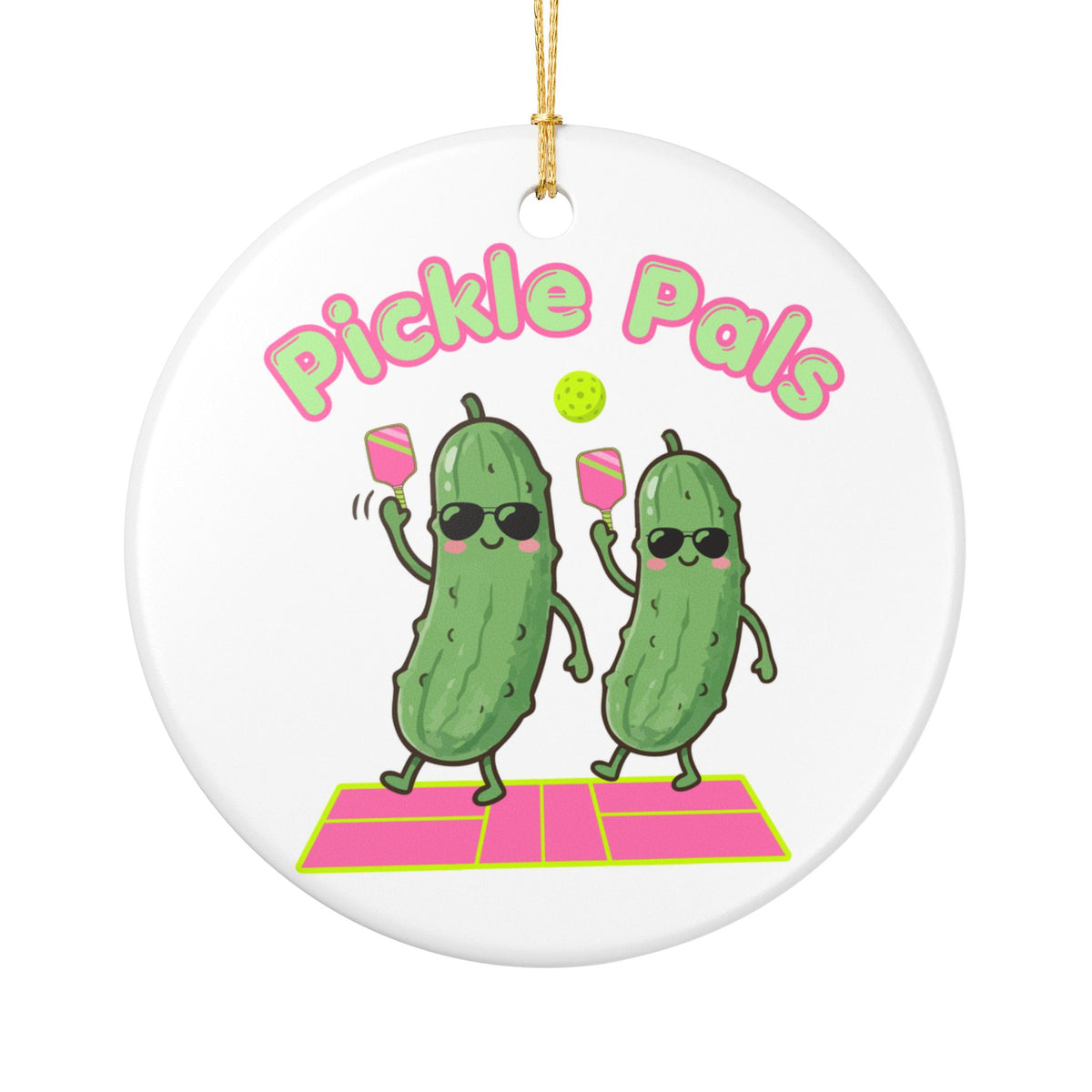 Pickle Pals Ceramic Ornament — Cute Pickleball Friends,  Pickle Holiday Decoration