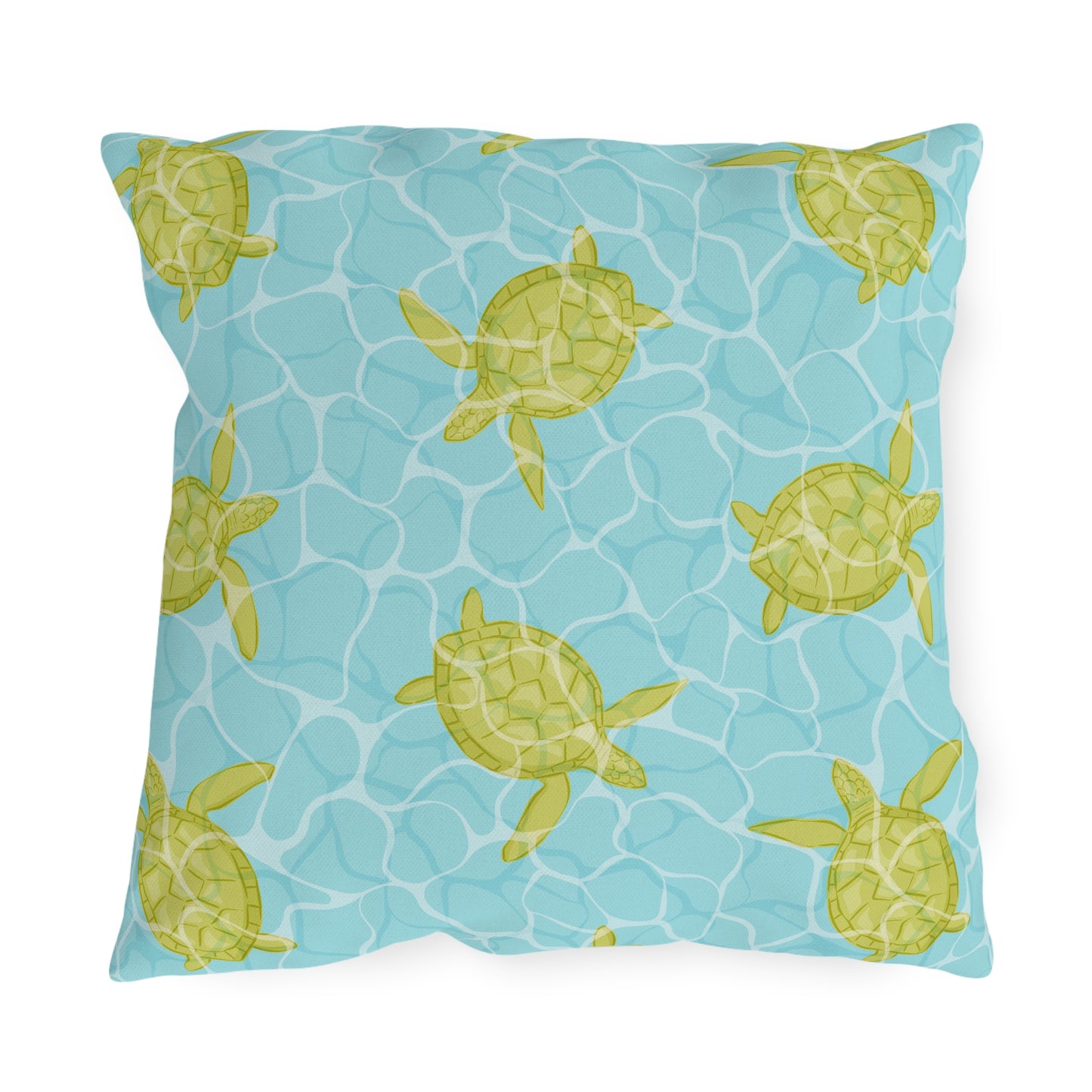 Sea Turtle Pool-Print Outdoor Pillow — Coastal Beach Patio Cushion