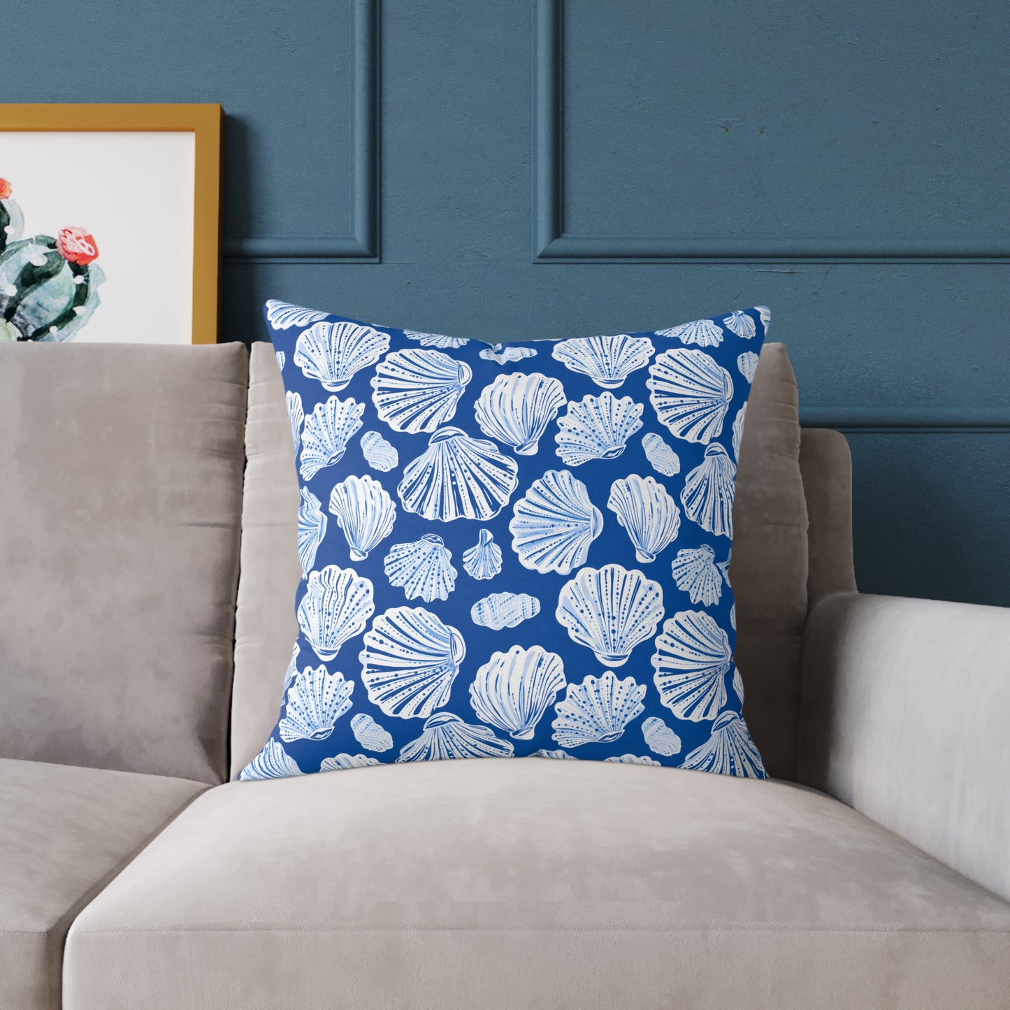 Nautical Blue Shell Pattern Square Throw Pillow