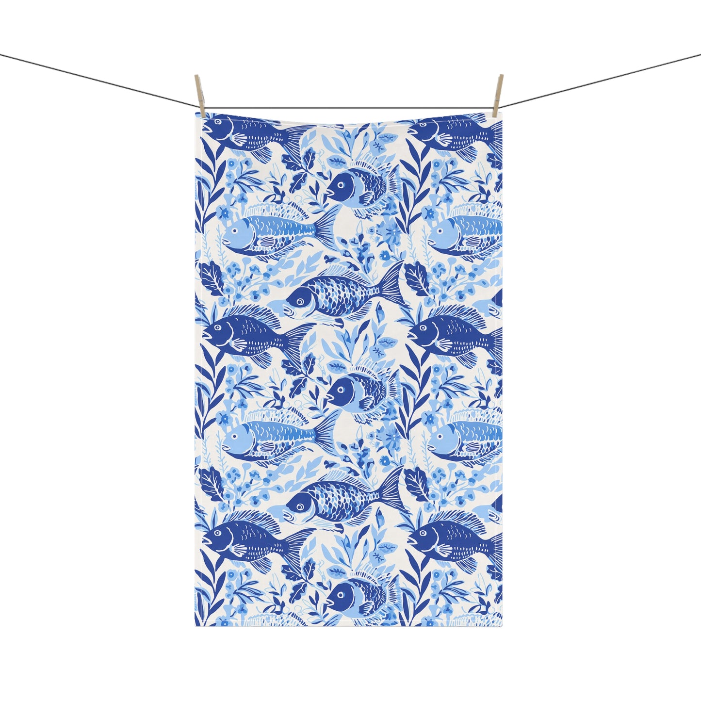 Blue Fish Pattern Tea Towel — Coastal Kitchen Cotton-Blend Dish Towel
