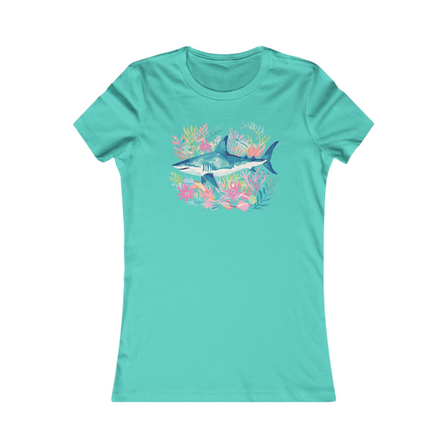Women's Shark Floral Tee — Tropical Blue Graphic Shirt