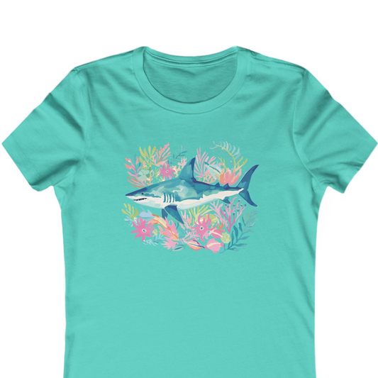 Women's Shark Floral Tee — Tropical Blue Graphic Shirt