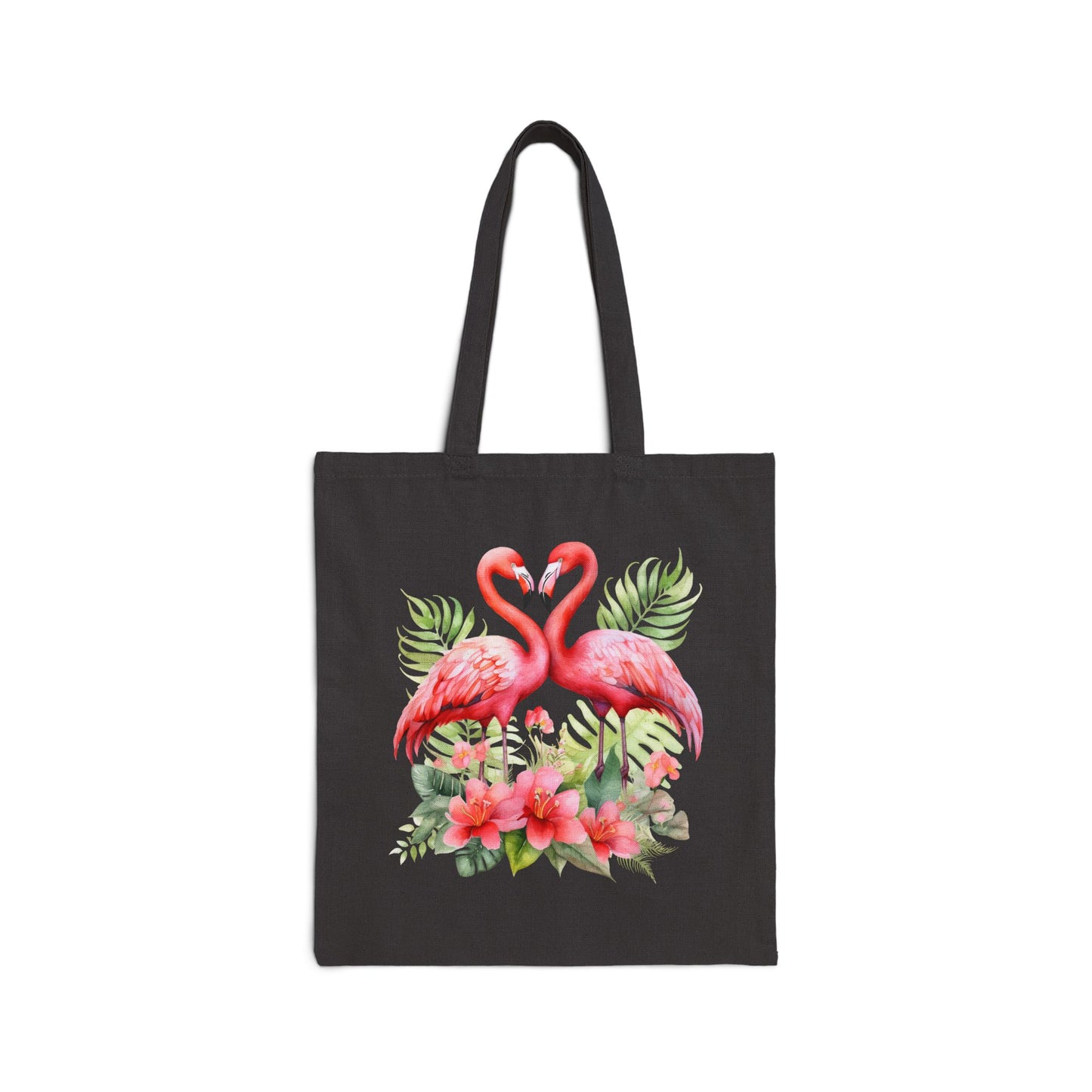 Cotton Canvas Tote Bag With Pink Flamingos