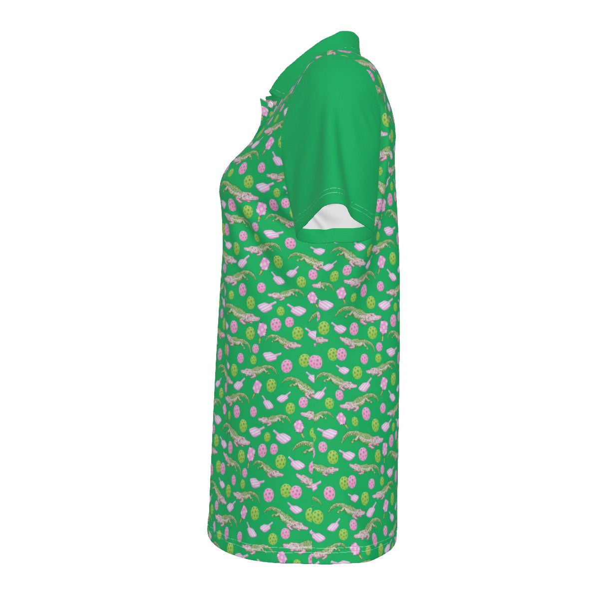 Alligator Pickleball Print Green and Pink Women's UV Protection POLO Shirt