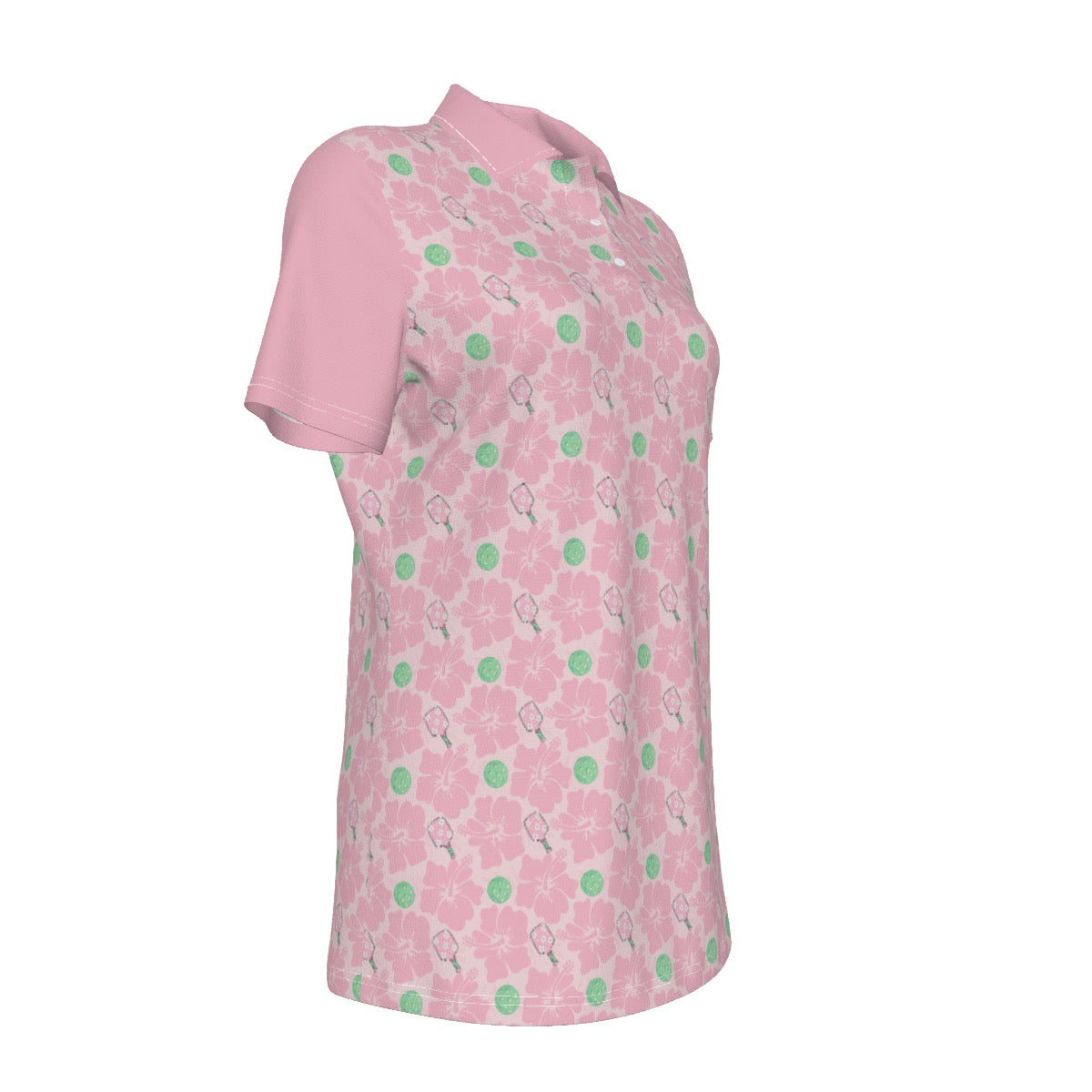 Pink and Mint Green Floral Pickleball Women's UV Protection POLO Shirt