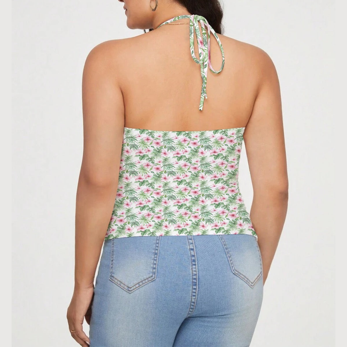 Floral print Women's Lace-Trimmed Tie-Back Top