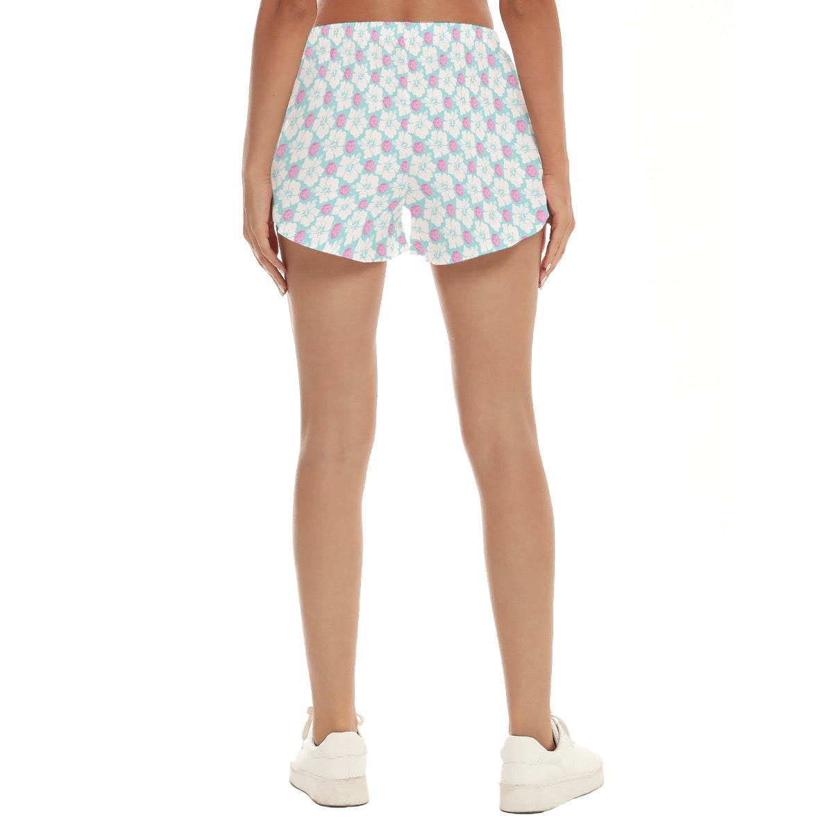Pink and Blue Floral Pickleball Print Women's Beach Shorts