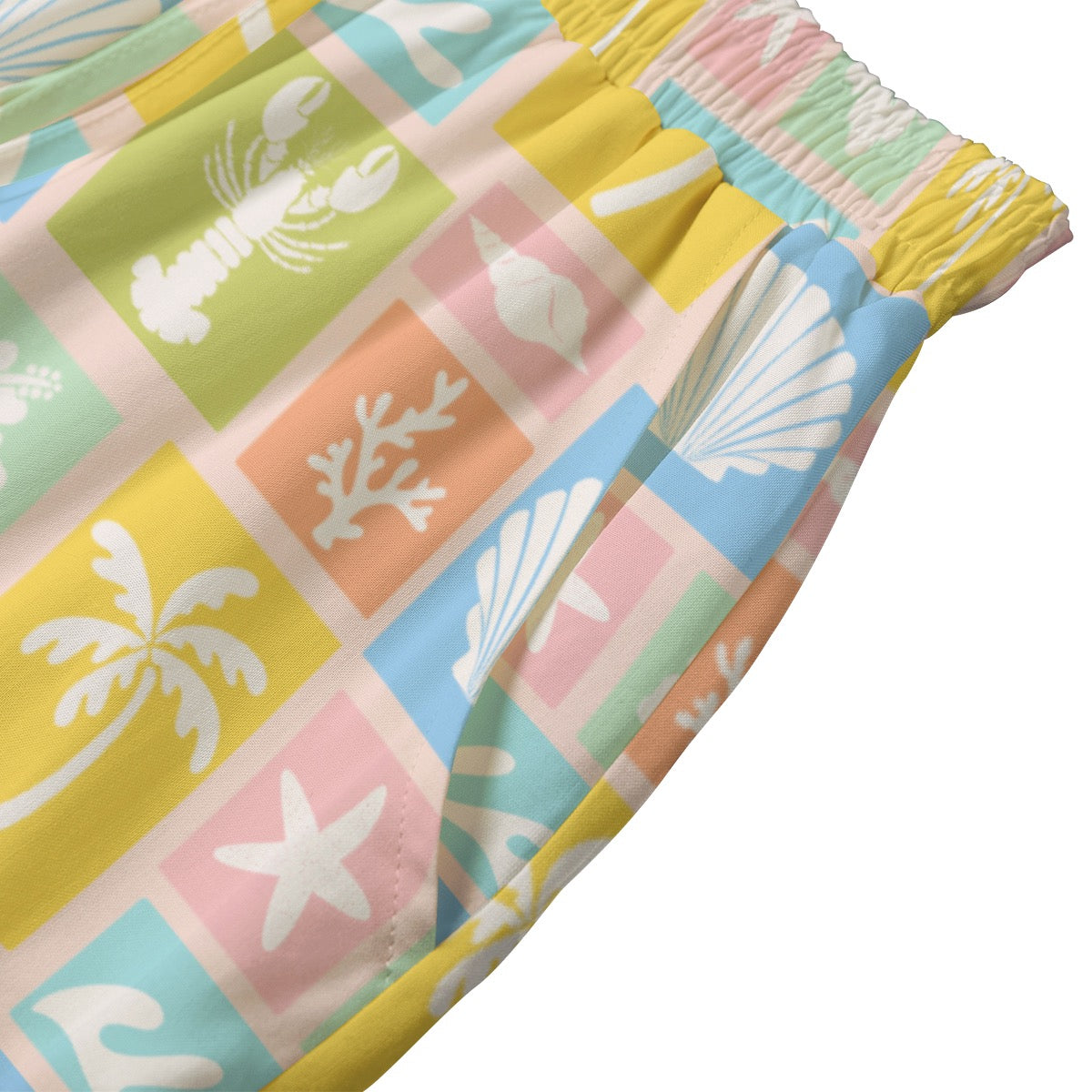 Women's Surf Print Rayon Shorts With Pockets and Drawstring