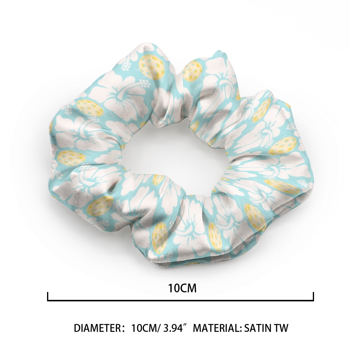 Blue and Yellow Floral Pickleball Print Summer Hair Scrunchie