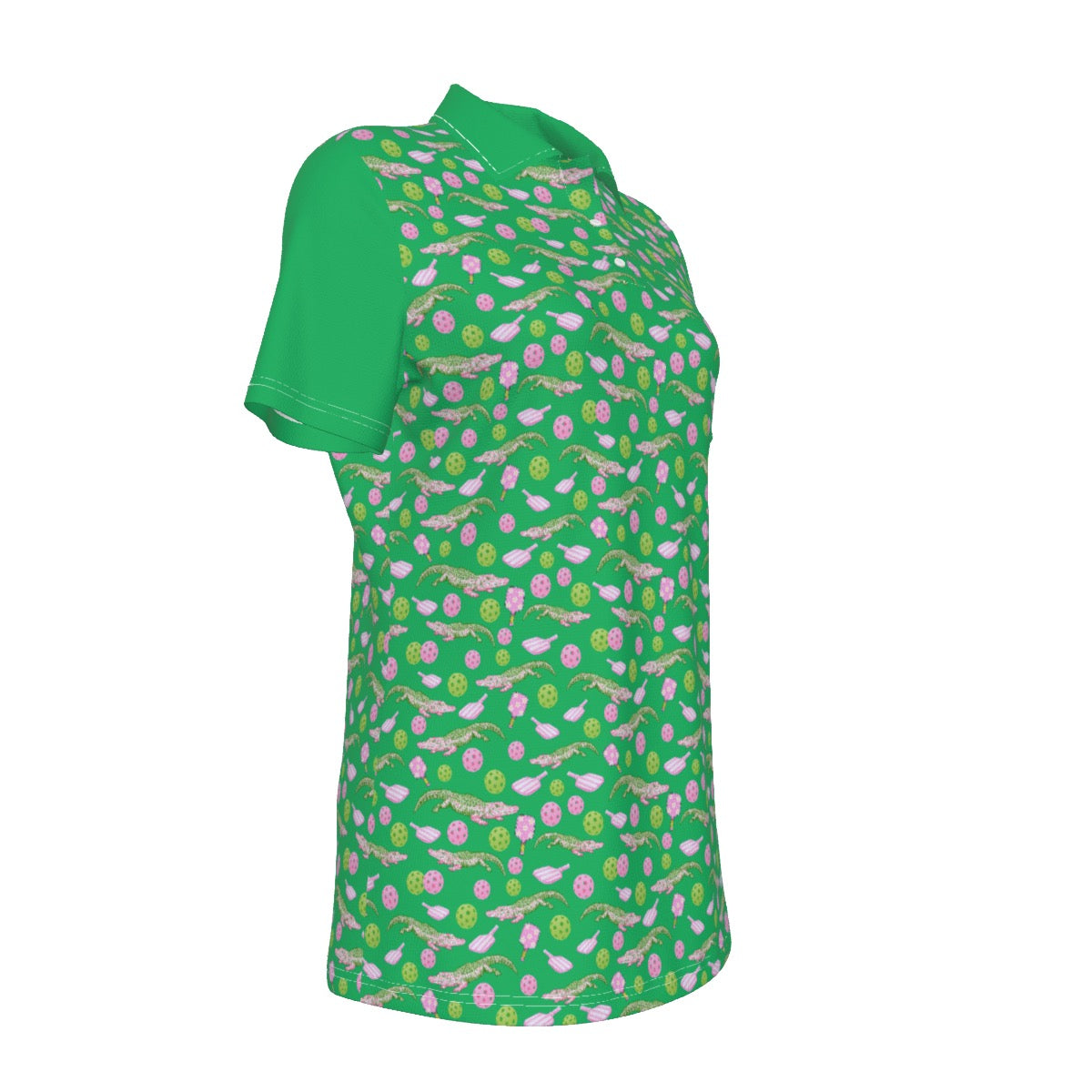 Alligator Pickleball Print Green and Pink Women's UV Protection POLO Shirt